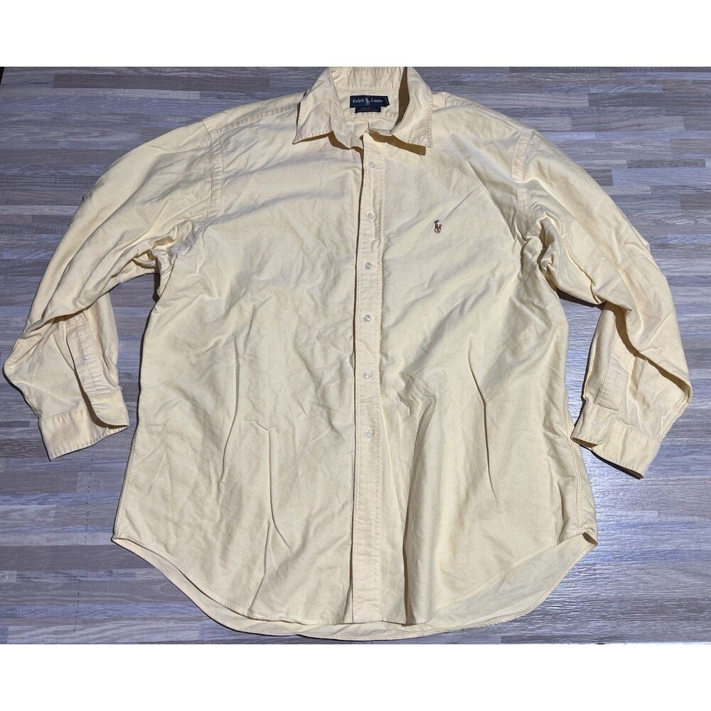 Ralph Lauren Yarmouth 100% Cotton Oxford Yellow LS Button Down Shirt 17.5 -34